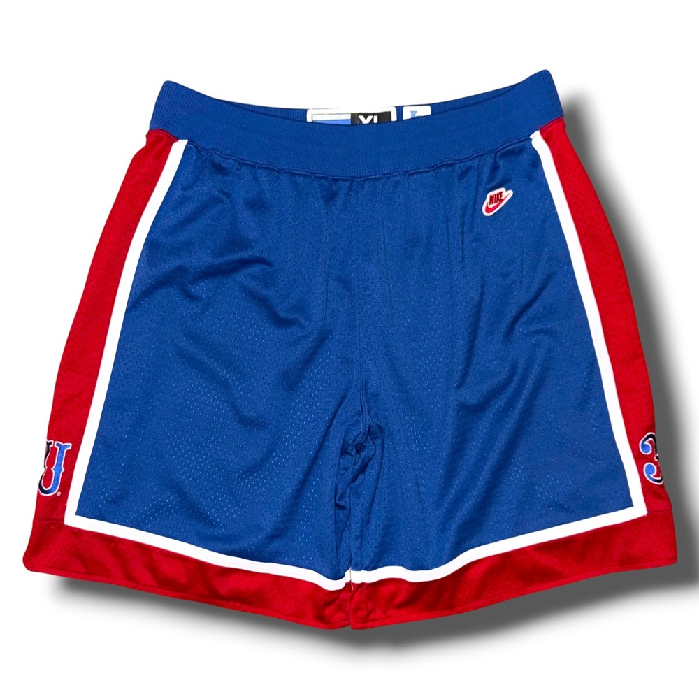 Vintage 1995 Nike Kansas Jayhawks Basketball Shorts Blue Red Mesh Mens XL KU 34